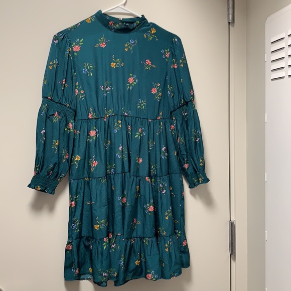 Zara Green Floral Long Sleeve Mini Dress NWT XS - Picture 6 of 12